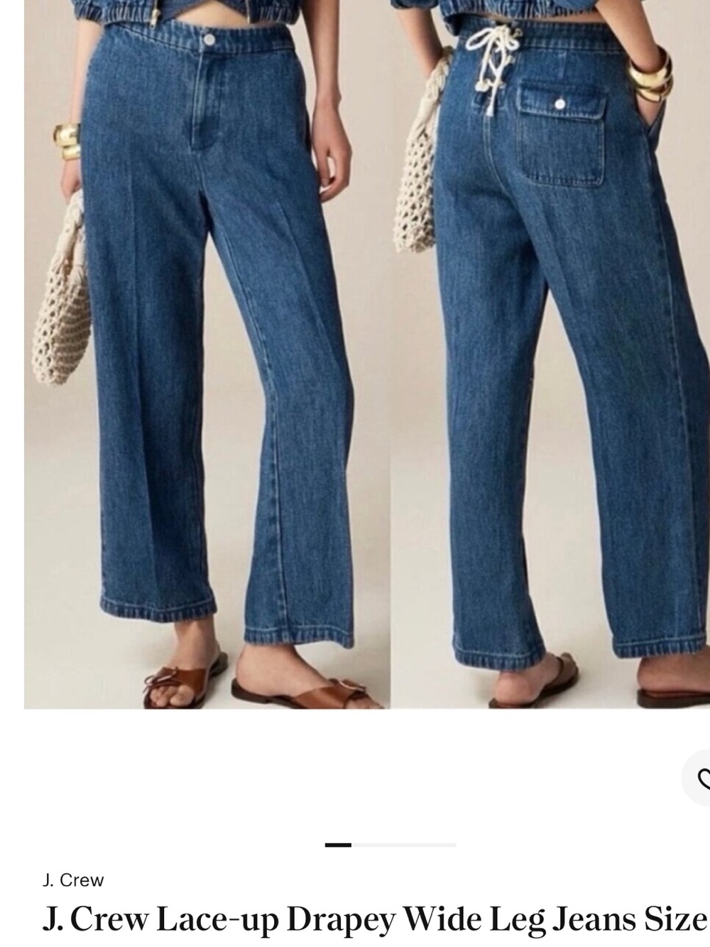J. Crew Factory Lace-Up Wide Leg Jeans in Medium Blue